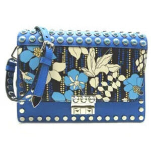 Prada Electra Studded Shoulder Bag Calf MAREA Blue Floral